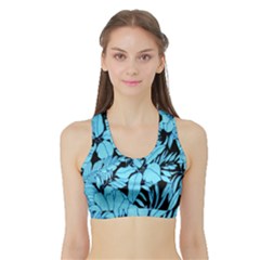 Blue Winter Tropical Floral Watercolor Sports Bra With Border by dressshop