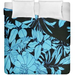 Blue Winter Tropical Floral Watercolor Duvet Cover Double Side (king Size)