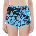 Blue Winter Tropical Floral Watercolor High-Waisted Bikini Bottoms View1