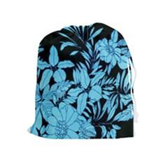 Blue Winter Tropical Floral Watercolor Drawstring Pouch (xl)