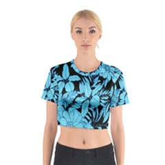 Blue Winter Tropical Floral Watercolor Cotton Crop Top by dressshop