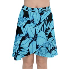 Blue Winter Tropical Floral Watercolor Chiffon Wrap Front Skirt