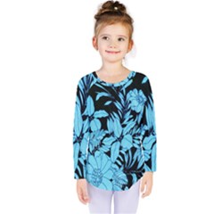 Blue Winter Tropical Floral Watercolor Kids  Long Sleeve Tee