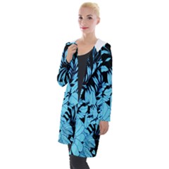 Blue Winter Tropical Floral Watercolor Hooded Pocket Cardigan