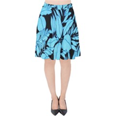 Blue Winter Tropical Floral Watercolor Velvet High Waist Skirt