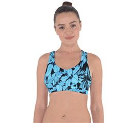 Blue Winter Tropical Floral Watercolor Cross String Back Sports Bra