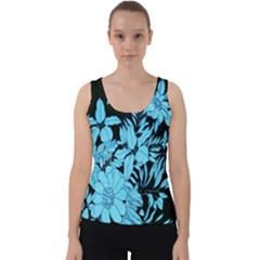 Blue Winter Tropical Floral Watercolor Velvet Tank Top