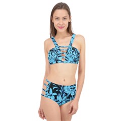 Blue Winter Tropical Floral Watercolor Cage Up Bikini Set