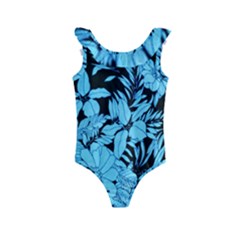 Blue Winter Tropical Floral Watercolor Kids  Frill Swimsuit