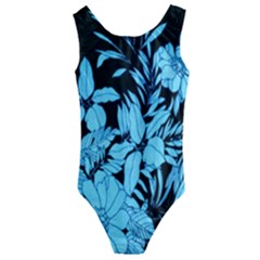 Blue Winter Tropical Floral Watercolor Kids  Cut-out Back One Piece Swimsuit