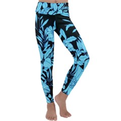 Blue Winter Tropical Floral Watercolor Kids  Lightweight Velour Classic Yoga Leggings