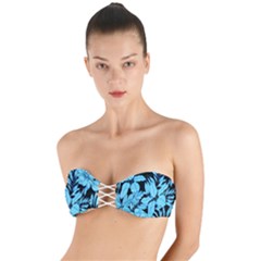 Blue Winter Tropical Floral Watercolor Twist Bandeau Bikini Top