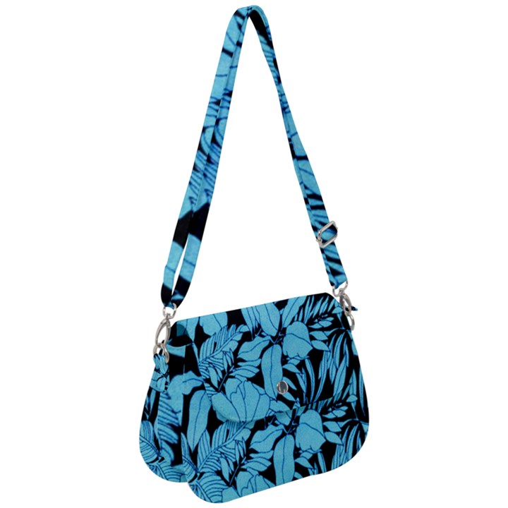 Blue Winter Tropical Floral Watercolor Saddle Handbag