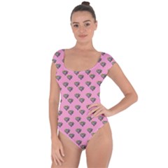 Patchwork Heart Pink Short Sleeve Leotard  by snowwhitegirl