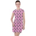 Patchwork Heart Pink Drawstring Hooded Dress View1