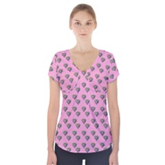 Patchwork Heart Pink Short Sleeve Front Detail Top by snowwhitegirl