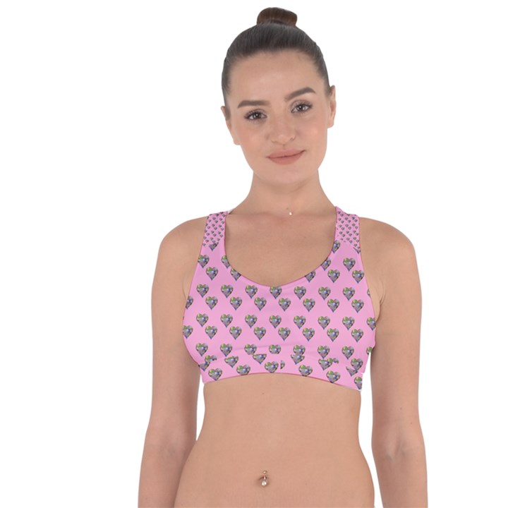 Patchwork Heart Pink Cross String Back Sports Bra