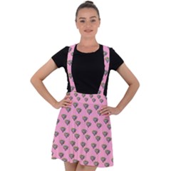 Patchwork Heart Pink Velvet Suspender Skater Skirt