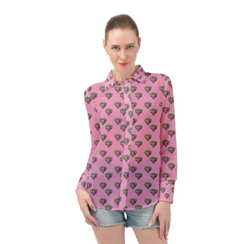 Patchwork Heart Pink Long Sleeve Chiffon Shirt by snowwhitegirl