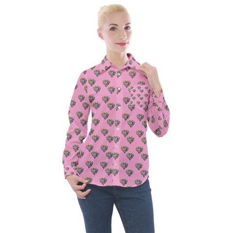 Patchwork Heart Pink Women s Long Sleeve Pocket Shirt by snowwhitegirl