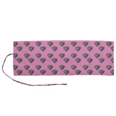 Patchwork Heart Pink Roll Up Canvas Pencil Holder (m)