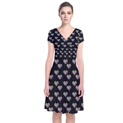 Patchwork Heart Black Short Sleeve Front Wrap Dress by snowwhitegirl