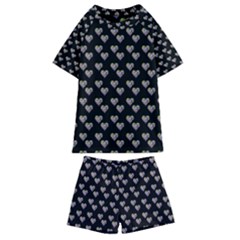 Patchwork Heart Black Kids  Swim Tee And Shorts Set by snowwhitegirl