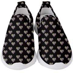 Patchwork Heart Black Kids  Slip On Sneakers by snowwhitegirl