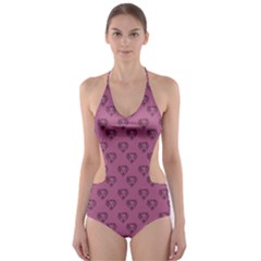 Heart Face Mauve Cut-out One Piece Swimsuit by snowwhitegirl