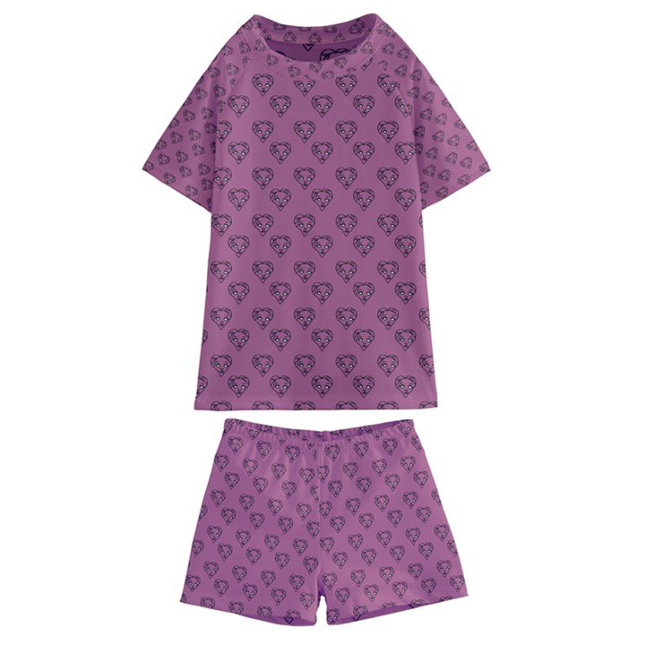 Heart Face Mauve Kids  Swim Tee and Shorts Set