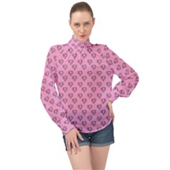 Heart Face Pink High Neck Long Sleeve Chiffon Top by snowwhitegirl