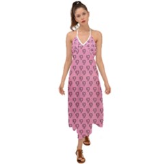 Heart Face Pink Halter Tie Back Dress 