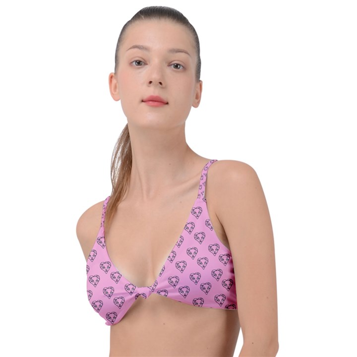 Heart Face Pink Knot Up Bikini Top