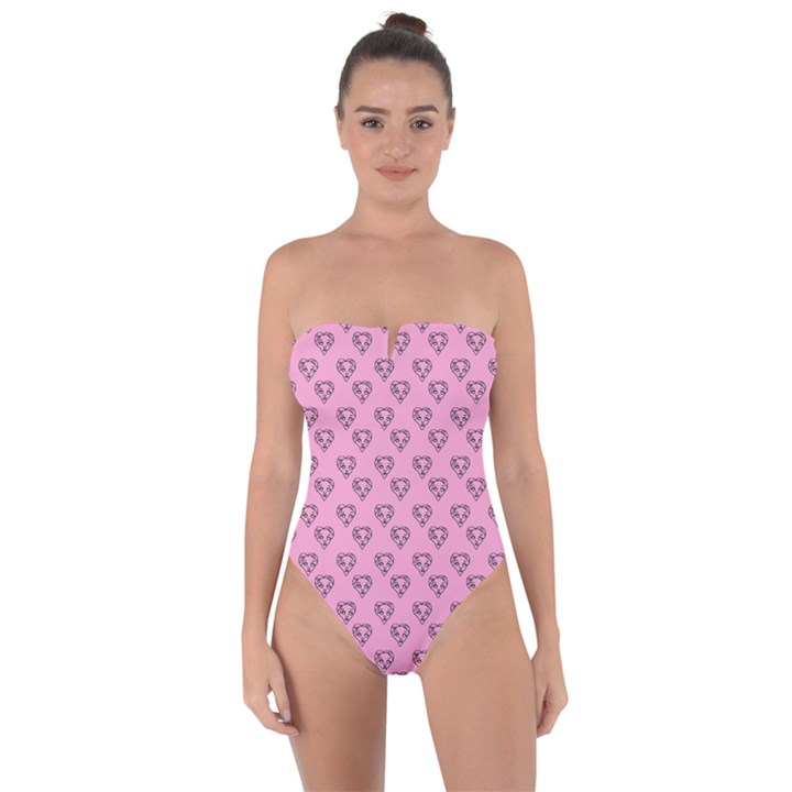 Heart Face Pink Tie Back One Piece Swimsuit