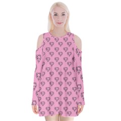 Heart Face Pink Velvet Long Sleeve Shoulder Cutout Dress by snowwhitegirl