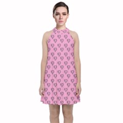 Heart Face Pink Velvet Halter Neckline Dress  by snowwhitegirl