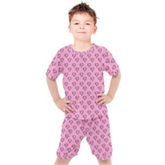 Heart Face Pink Kids  Tee And Shorts Set by snowwhitegirl