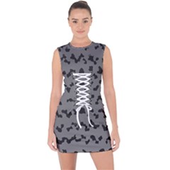 Mosaique Noir/gris Lace Up Front Bodycon Dress by kcreatif