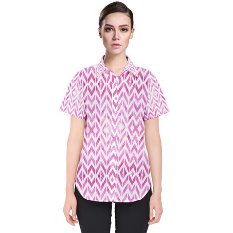 Chevrons Abstrait Rose Women s Short Sleeve Shirt by kcreatif