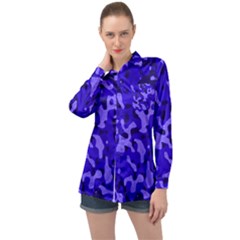 Army Blue Long Sleeve Satin Shirt