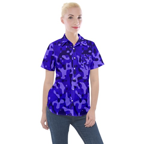 Army Blue Women s Short Sleeve Pocket Shirt by myuique