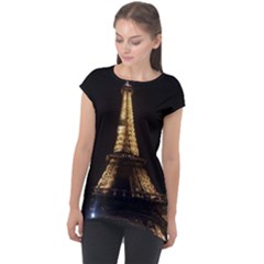 Tour Eiffel Paris Nuit Cap Sleeve High Low Top by kcreatif