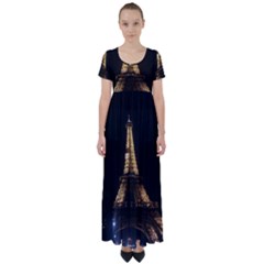 Tour Eiffel Paris Nuit High Waist Short Sleeve Maxi Dress by kcreatif