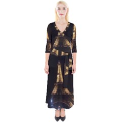 Tour Eiffel Paris Nuit Quarter Sleeve Wrap Maxi Dress by kcreatif