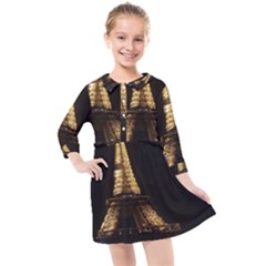 Tour Eiffel Paris Nuit Kids  Quarter Sleeve Shirt Dress by kcreatif