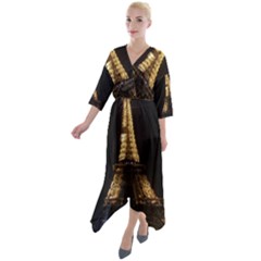 Tour Eiffel Paris Nuit Quarter Sleeve Wrap Front Maxi Dress