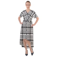 Pattern Carreaux Noir/gris Front Wrap High Low Dress by kcreatif