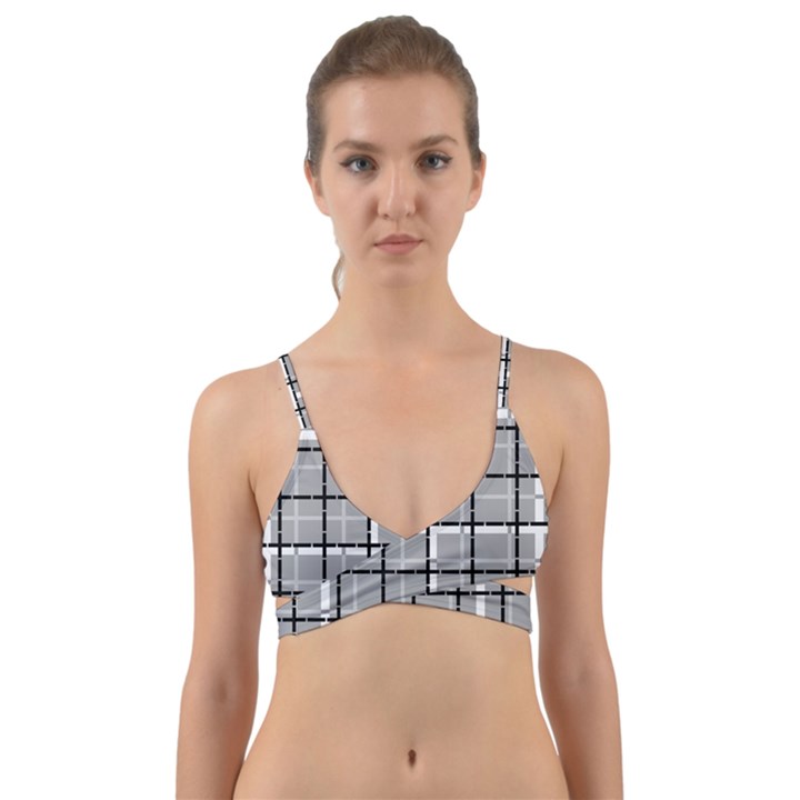 Pattern Carreaux Noir/Gris Wrap Around Bikini Top