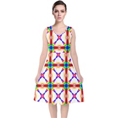 Rainbow Pattern V-neck Midi Sleeveless Dress  by Mariart