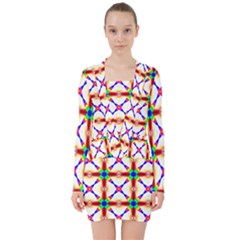 Rainbow Pattern V-neck Bodycon Long Sleeve Dress